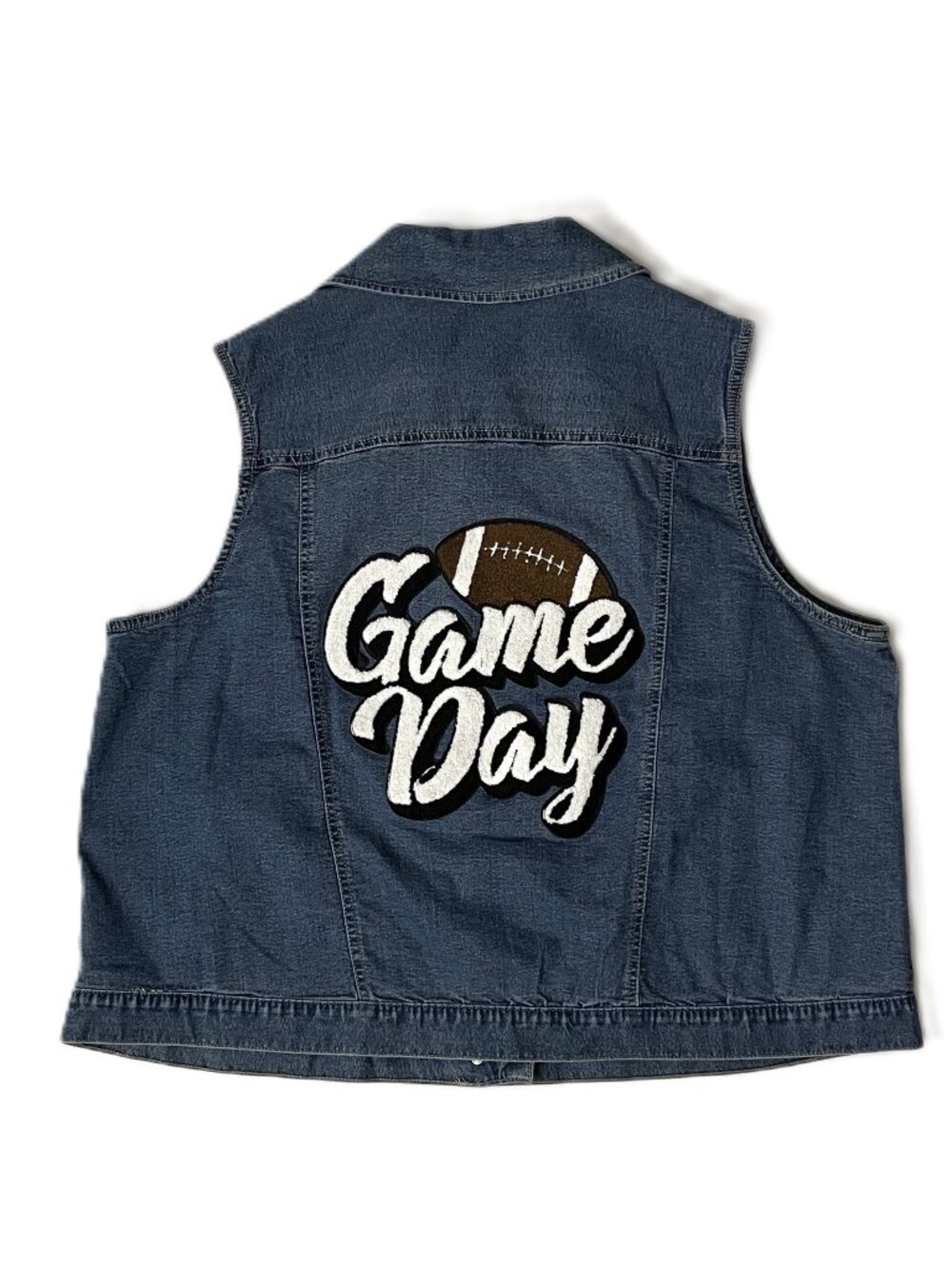 Cato Denim Vest Womens Plus Size 18W/20W Blue Football Game Day Fall Embroidered